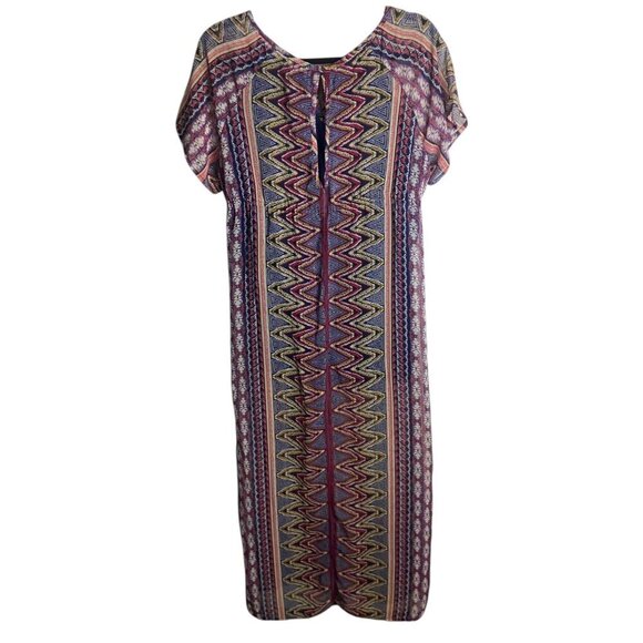 Earthbound Size Large Sheer Maxi Dress Boho Aztec Print Empire Waist Hippie - Picture 2 of 9